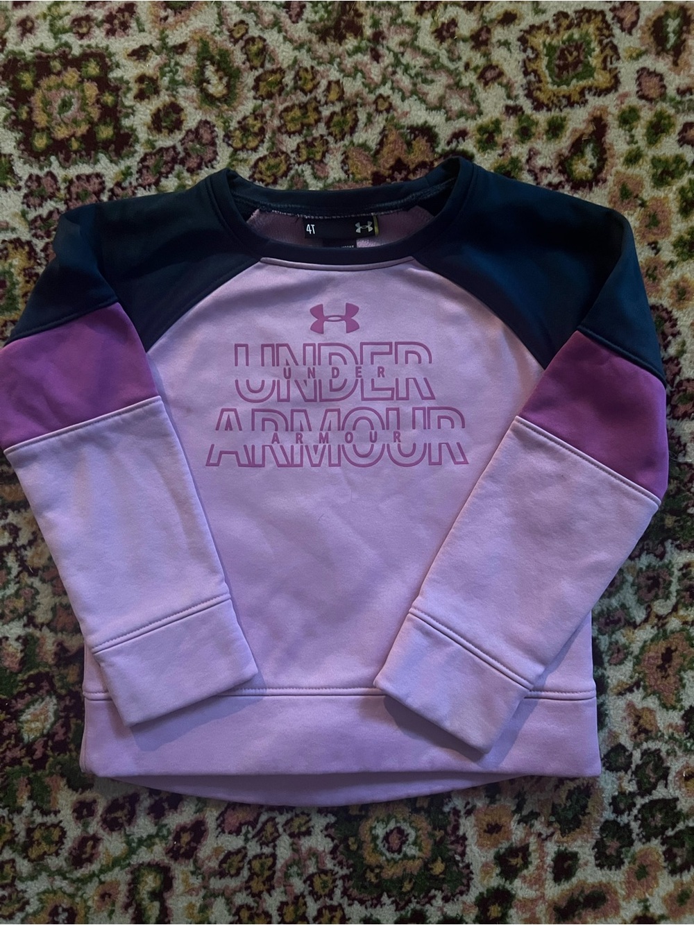 Size 4T Under Armour Girls' Pink Colorblock Crew Sweatshirt